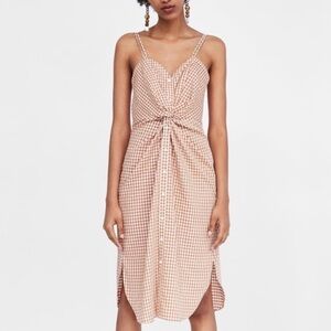ZARA Orange Gingham Twist Front Midi Dress​